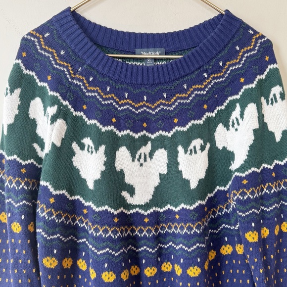 Modcloth Happy Hauntings Fair Isle Sweater Ghost Pumpkin Halloween XL - Picture 5 of 8